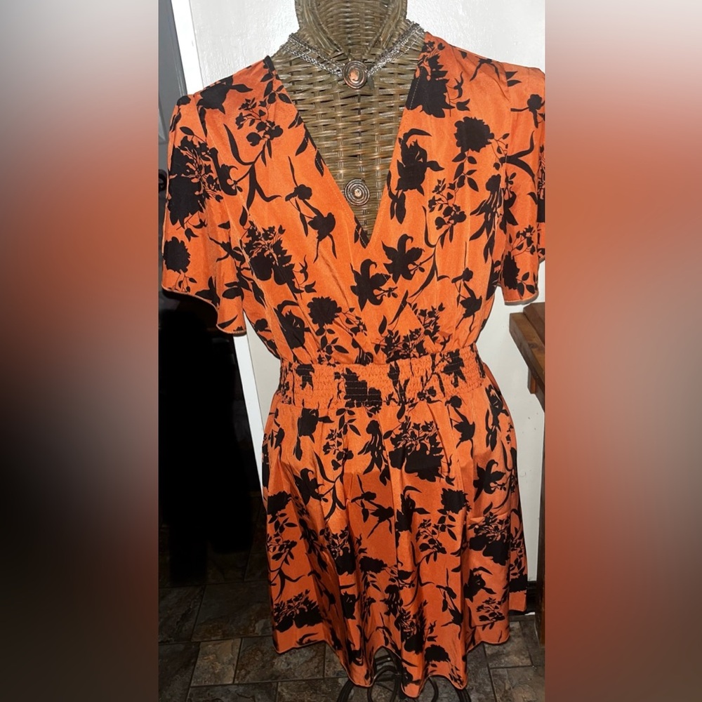 Floral Orange and Black Dress